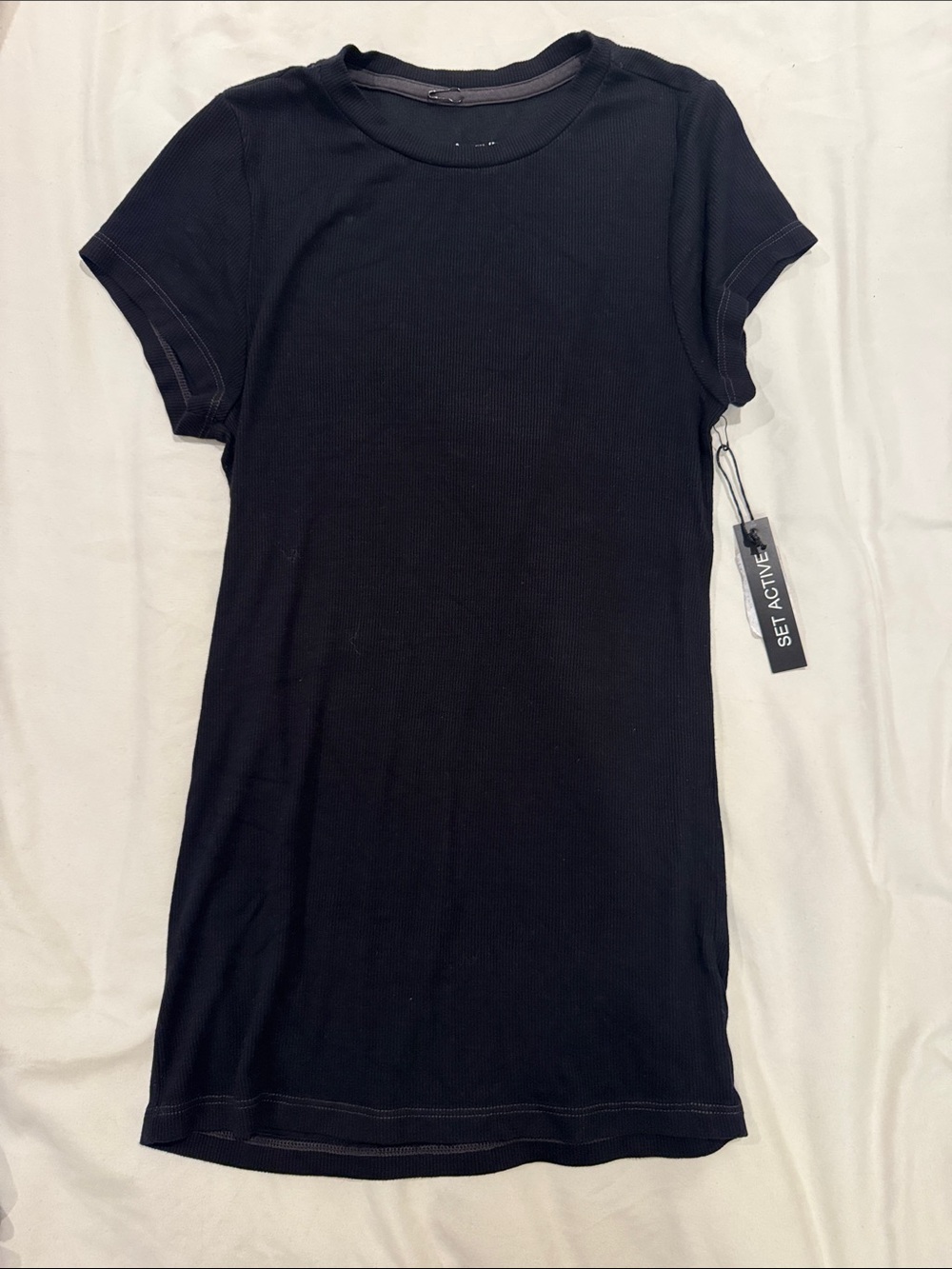SET Active Black Ribbed Crew Short Sleeve Top